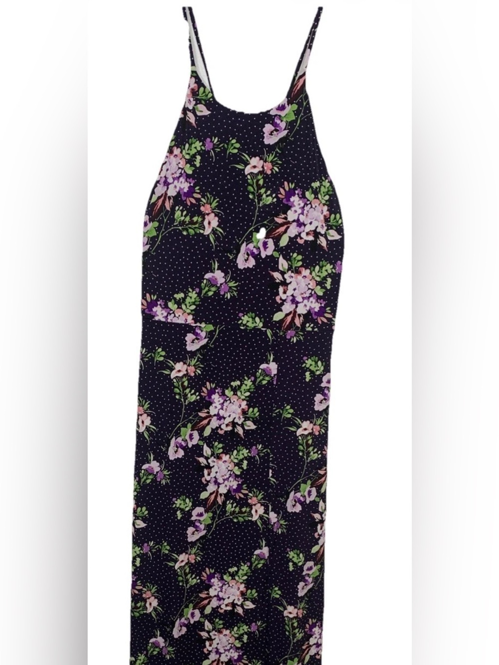 Express Purple Floral Maxi Dress Criss Cross Back Front Slit Sz M Garden Party